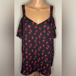 Worthington Women's Black Floral Cami cold shoulder dress shirt. Size Large